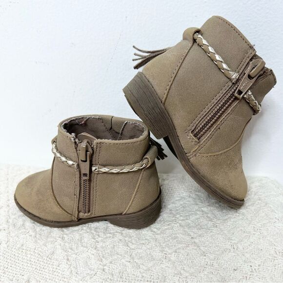 Wonder Nation Toddler Baby Girl Boots Sz 4 Tan Tassel Booties - Picture 5 of 9